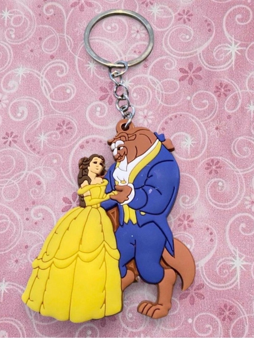 Belle & Beast Rubber Keychain - Yellow & Blue